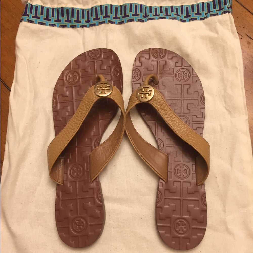 TORY BURCH THORA TAN/GOLD LEATHER SANDALS SIZE 7